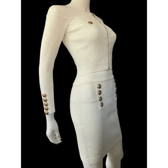 Two-Piece Set Jacket Zip + Mini Skirt White S - Picture 5 of 11